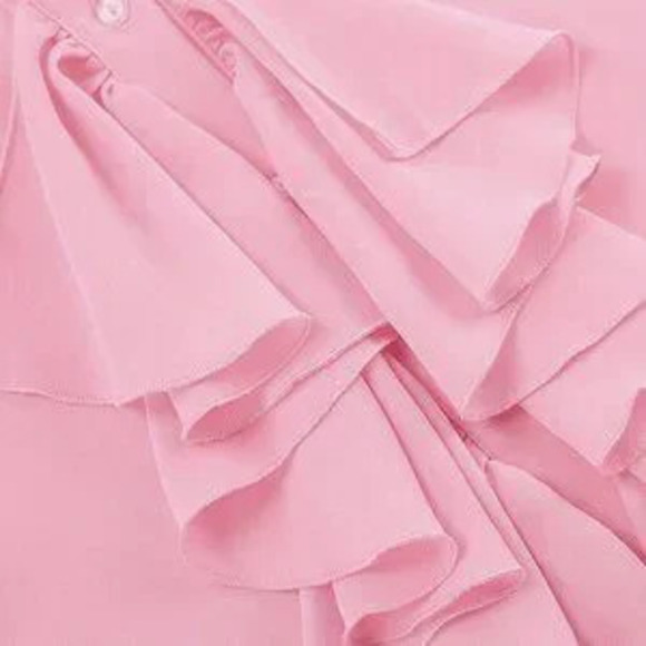 Pink Party Women's Ruffle Front & Bell Sleeves Chiffon Blouse - Picture 3 of 4